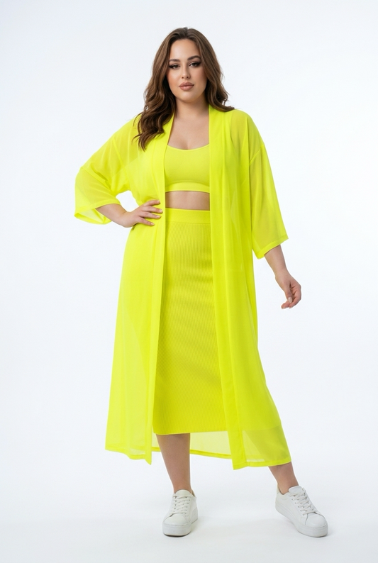 Neongul gennemsigtig cardigan