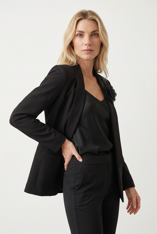 Upcycled blazer med fine blomster på revers