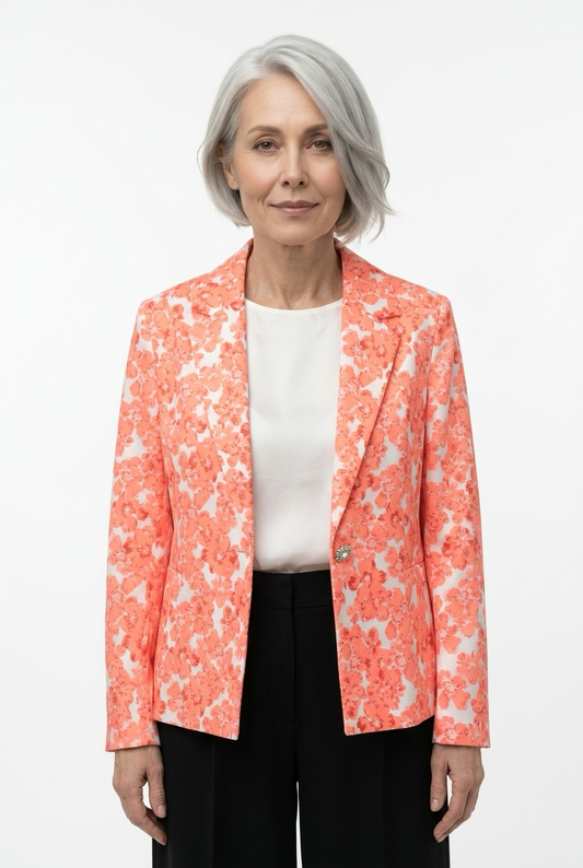 Smuk blomstret blazer med hjerteformet knap