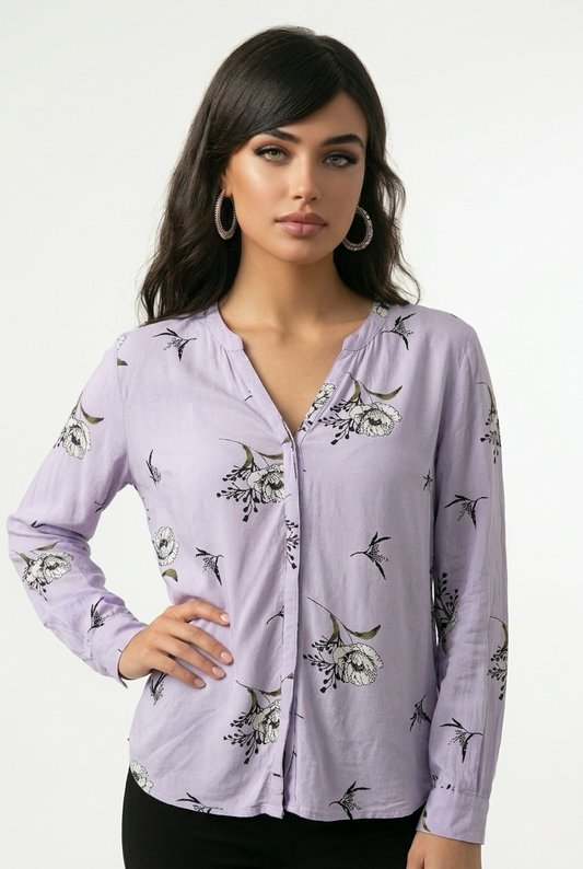 Pudderpink silke-skjorte med blomsterprint