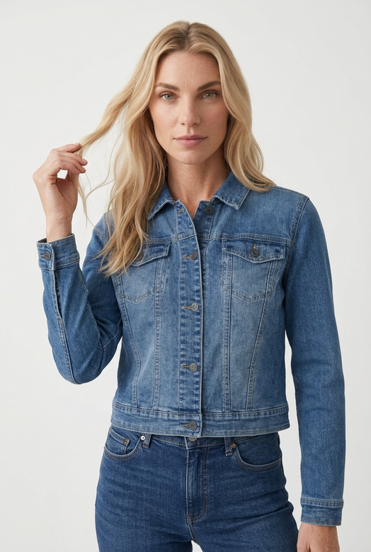 Klassisk blå denimjakke med brystlommer