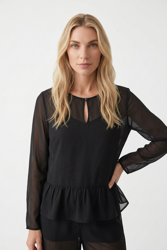 Gennemsigtig bluse med peplum-kant