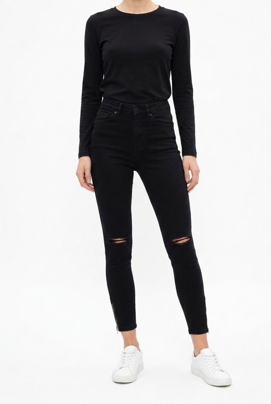 Skinny jeans med slids og ankellynlås