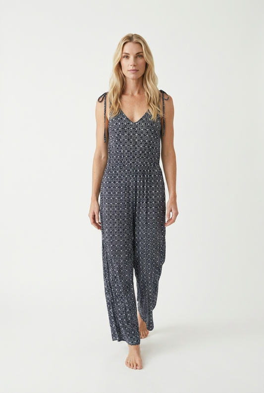 Mønstret jumpsuit med spaghettistropper