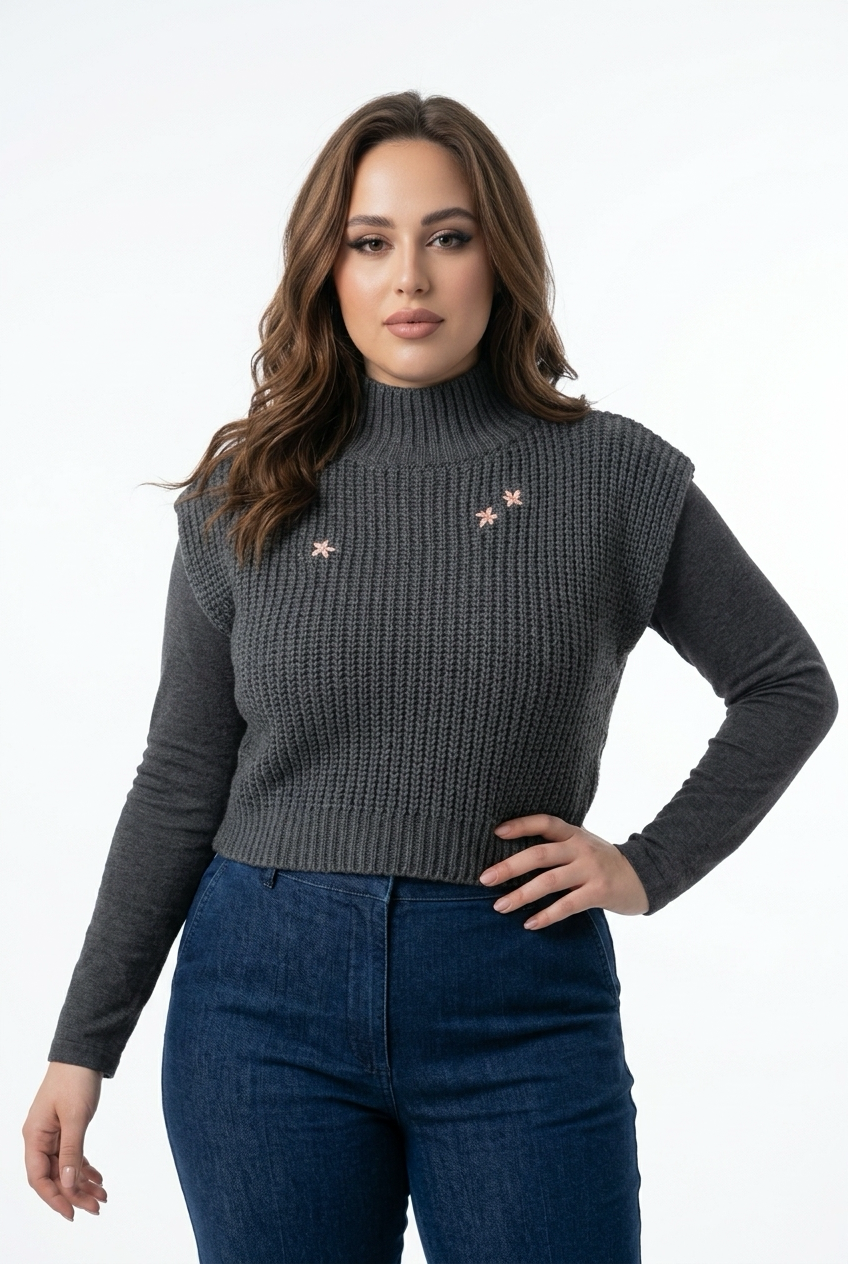 Chunky strikvest med små blomster