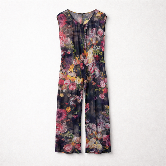 Silke-jumpsuit med farverigt blomsterprint