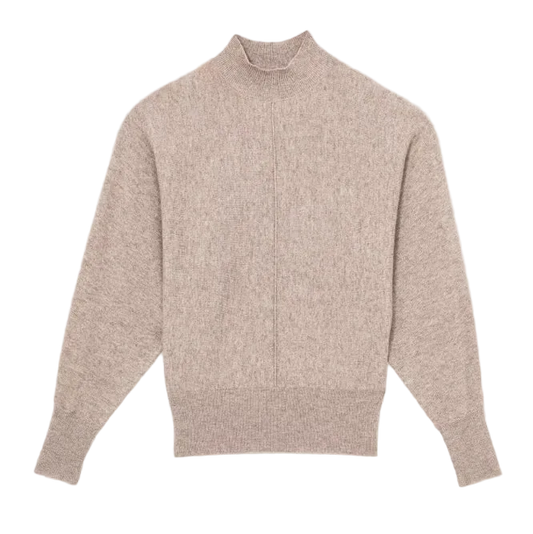 Beige højhalset strik med batwing-ærmer