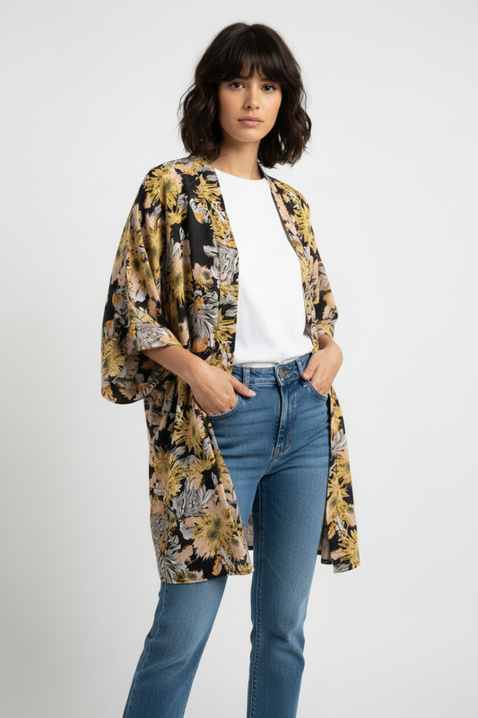 Skjorte med stort blomster-print