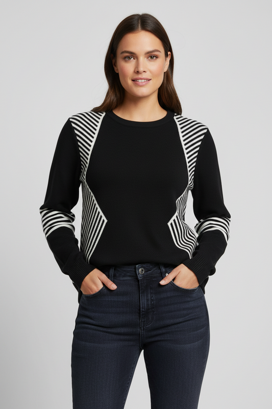 Sort strik med grafiske chevron-striber