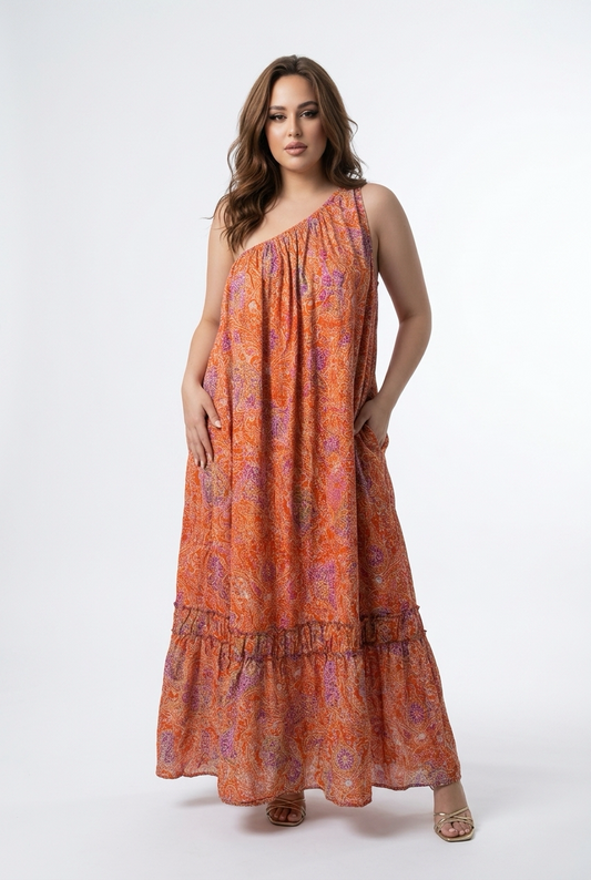 Smuk off shoulder mønstret sommerkjole