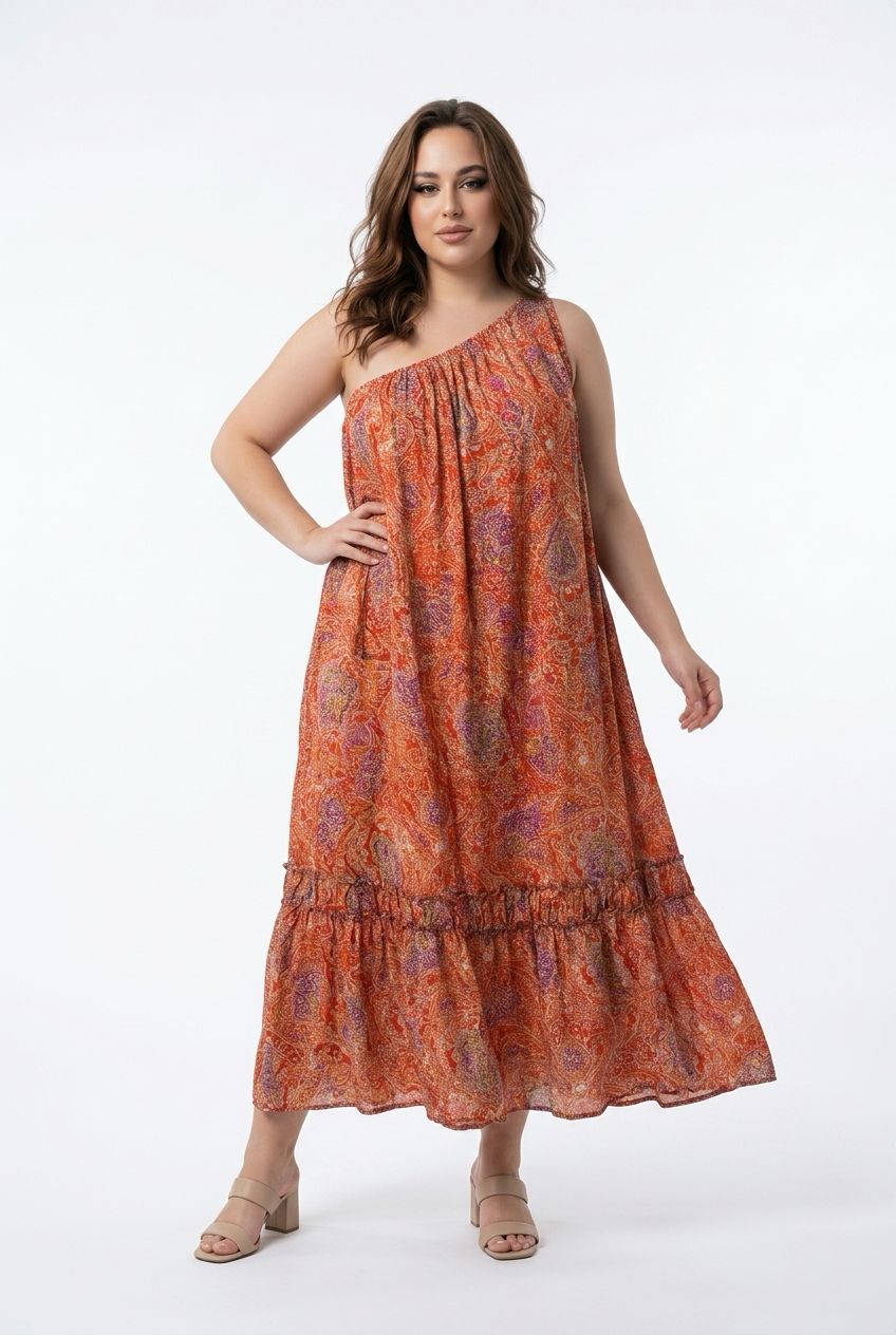 Smuk off shoulder mønstret sommerkjole