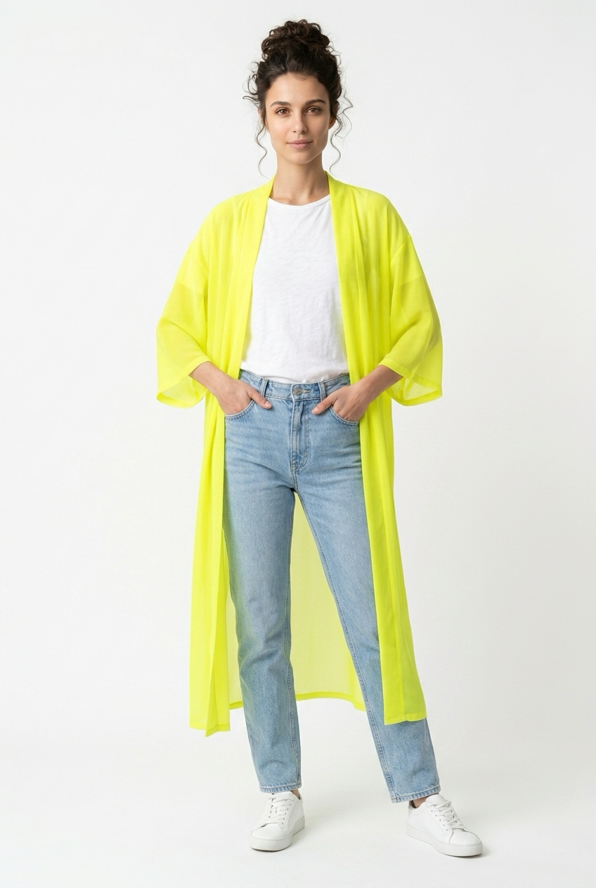 Neongul gennemsigtig cardigan