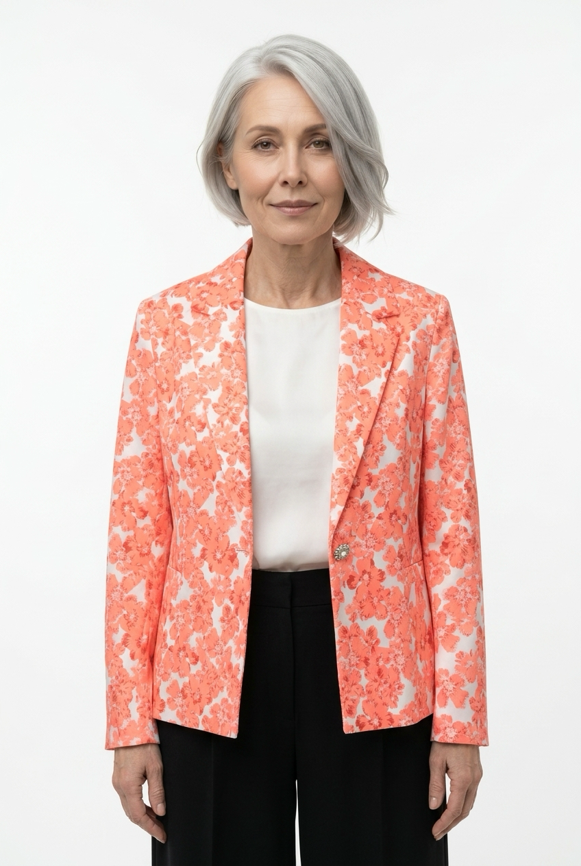 Smuk blomstret blazer med hjerteformet knap