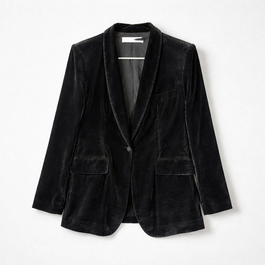 Sort blazer med skulderpuder i tyk fløjl