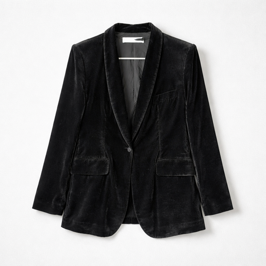 Sort blazer med skulderpuder i tyk fløjl