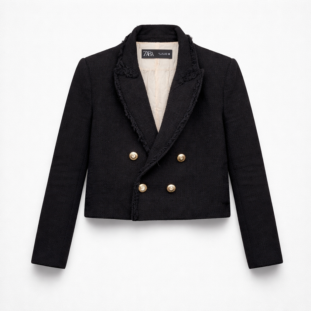 Kort dobbeltradet blazer med guldknapper