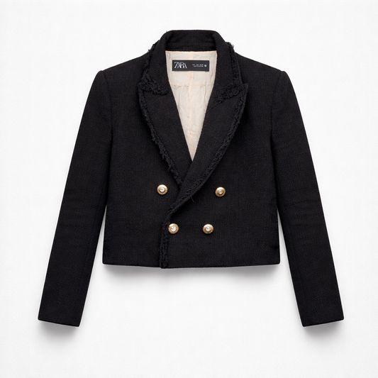 Kort dobbeltradet blazer med guldknapper