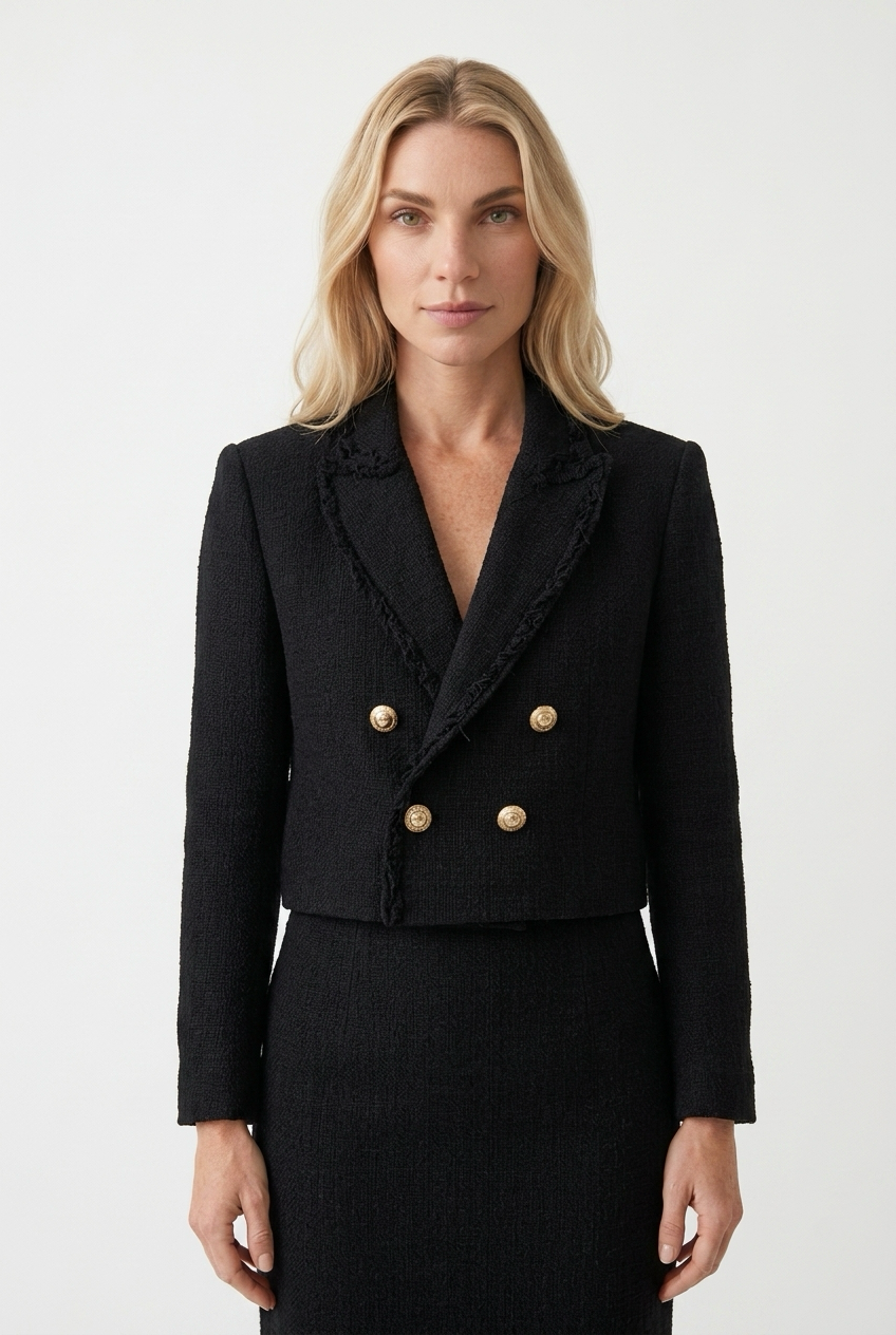 Kort dobbeltradet blazer med guldknapper