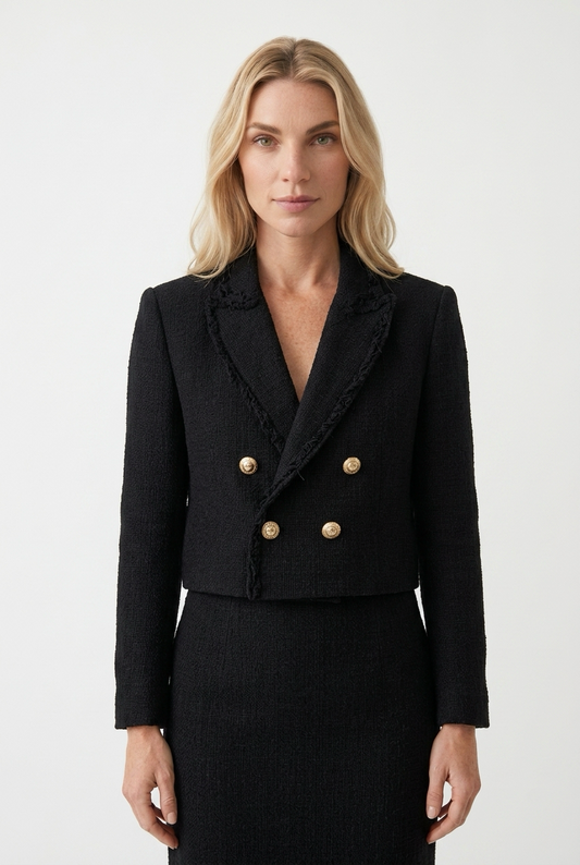 Kort dobbeltradet blazer med guldknapper
