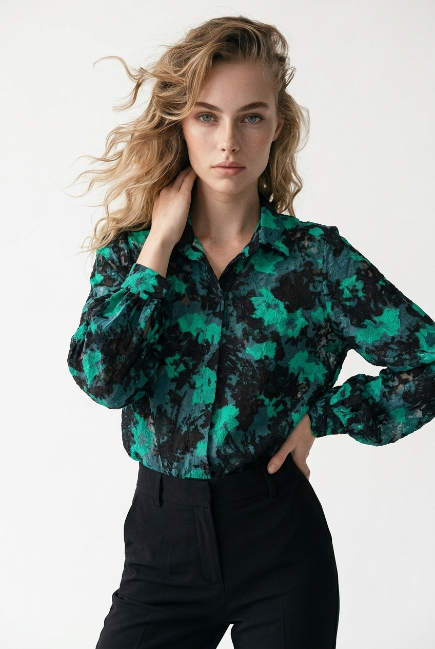 Let gennemsigtig blomsterskjorte