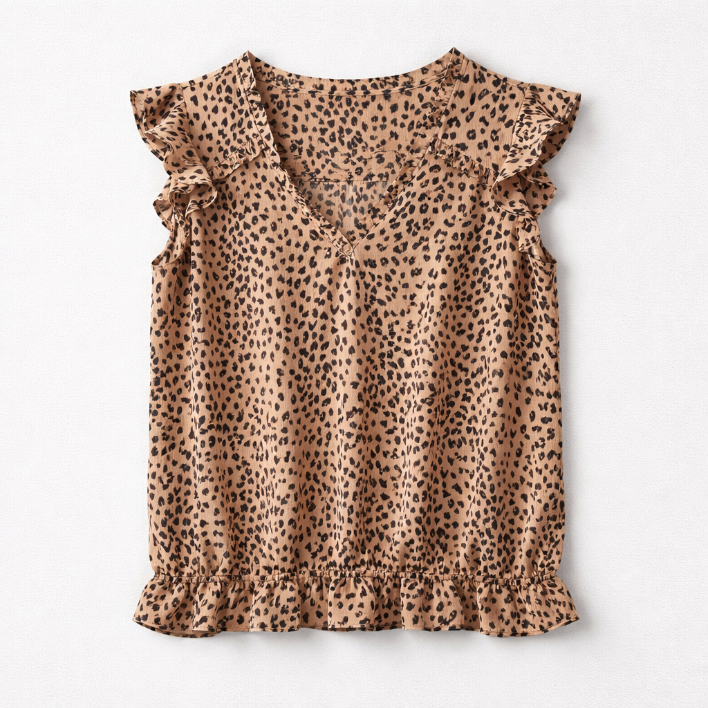 Luftig kortærmet bluse i leopardprint