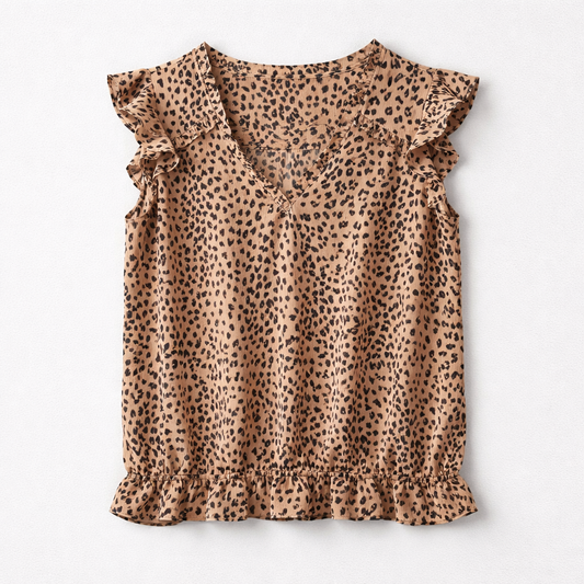 Luftig kortærmet bluse i leopardprint