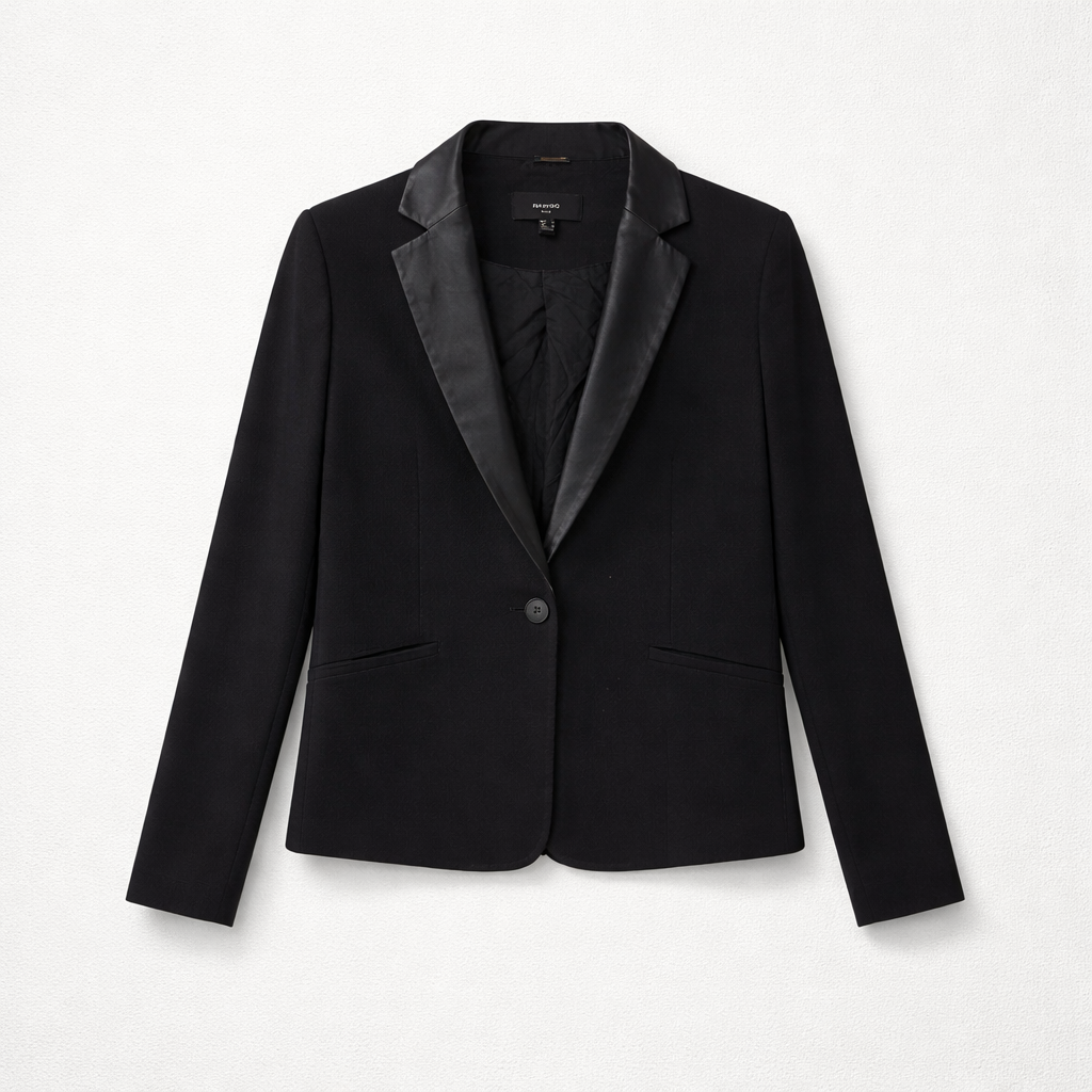 Elegant sort blazer med edgy læderrevers