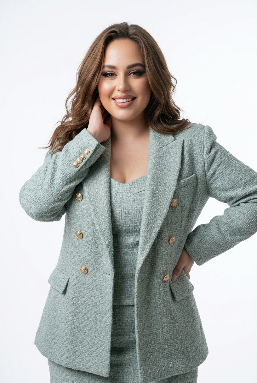 Dobbeltradet blazer i delikat mintfarve