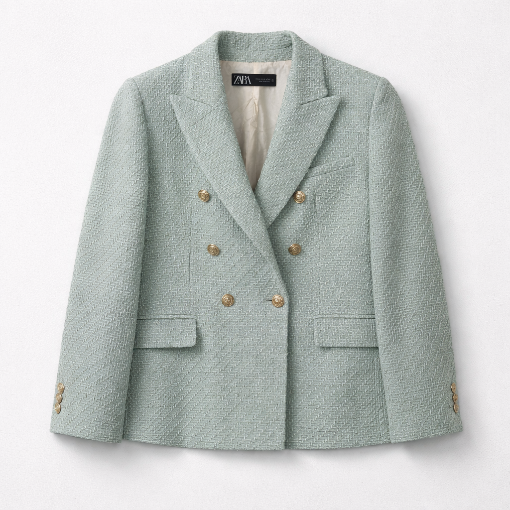 Dobbeltradet blazer i delikat mintfarve