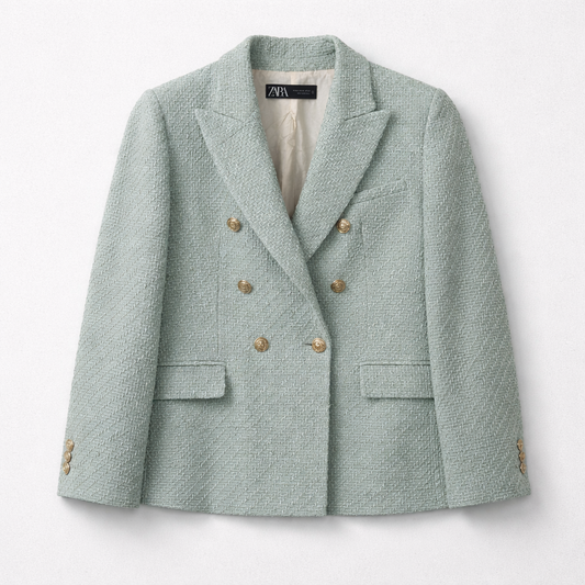 Dobbeltradet blazer i delikat mintfarve