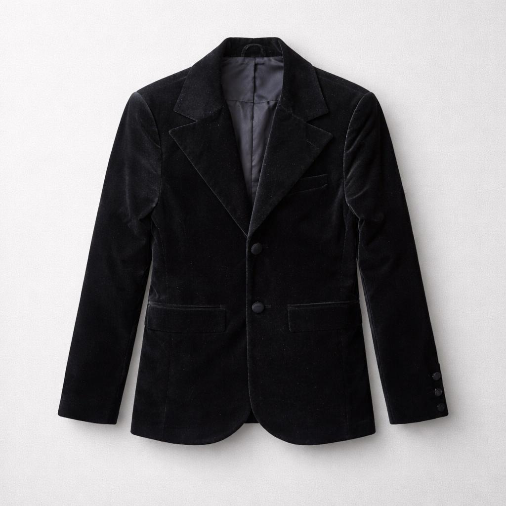 Mørk fløjlsblazer med klassisk revers