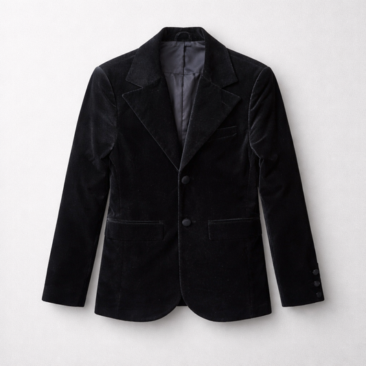 Mørk fløjlsblazer med klassisk revers