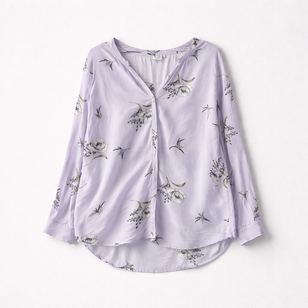 Pudderpink silke-skjorte med blomsterprint