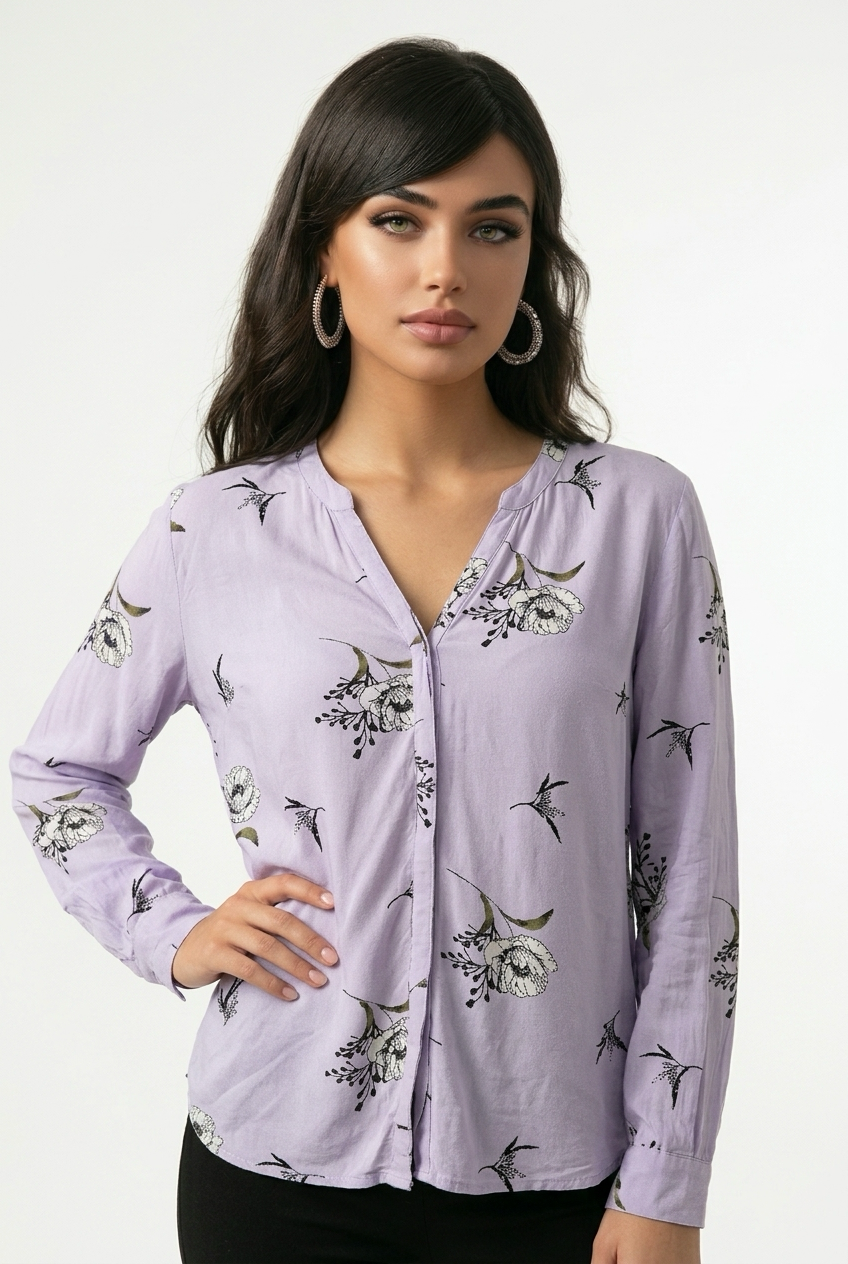 Pudderpink silke-skjorte med blomsterprint