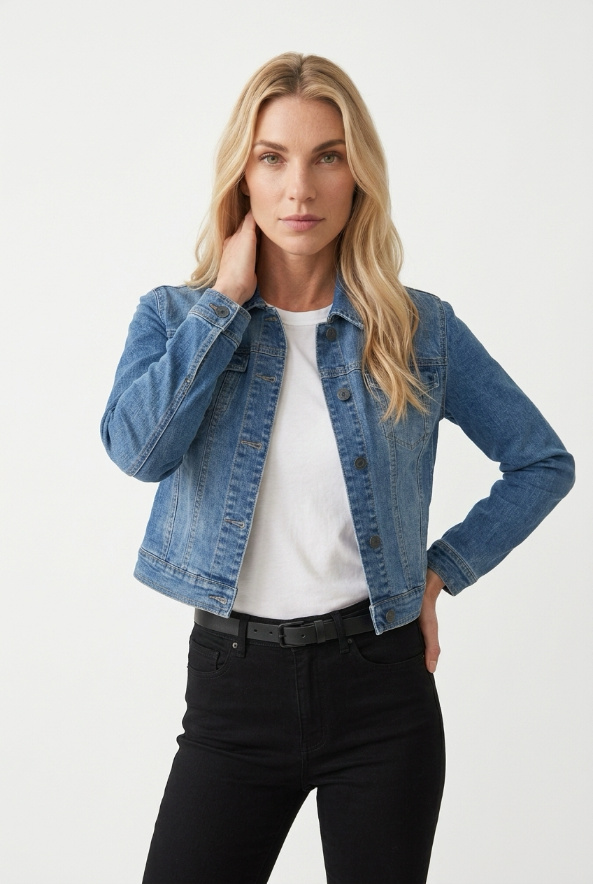 Klassisk blå denimjakke med brystlommer