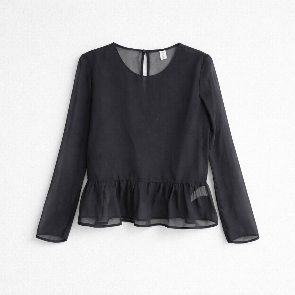 Gennemsigtig bluse med peplum-kant