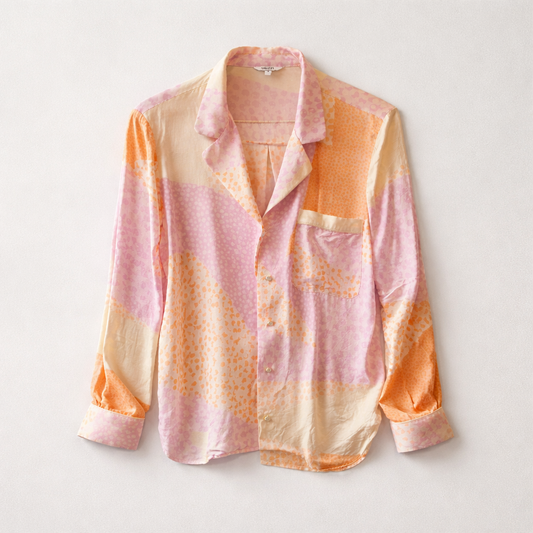 Satin-skjorte med patchwork-print
