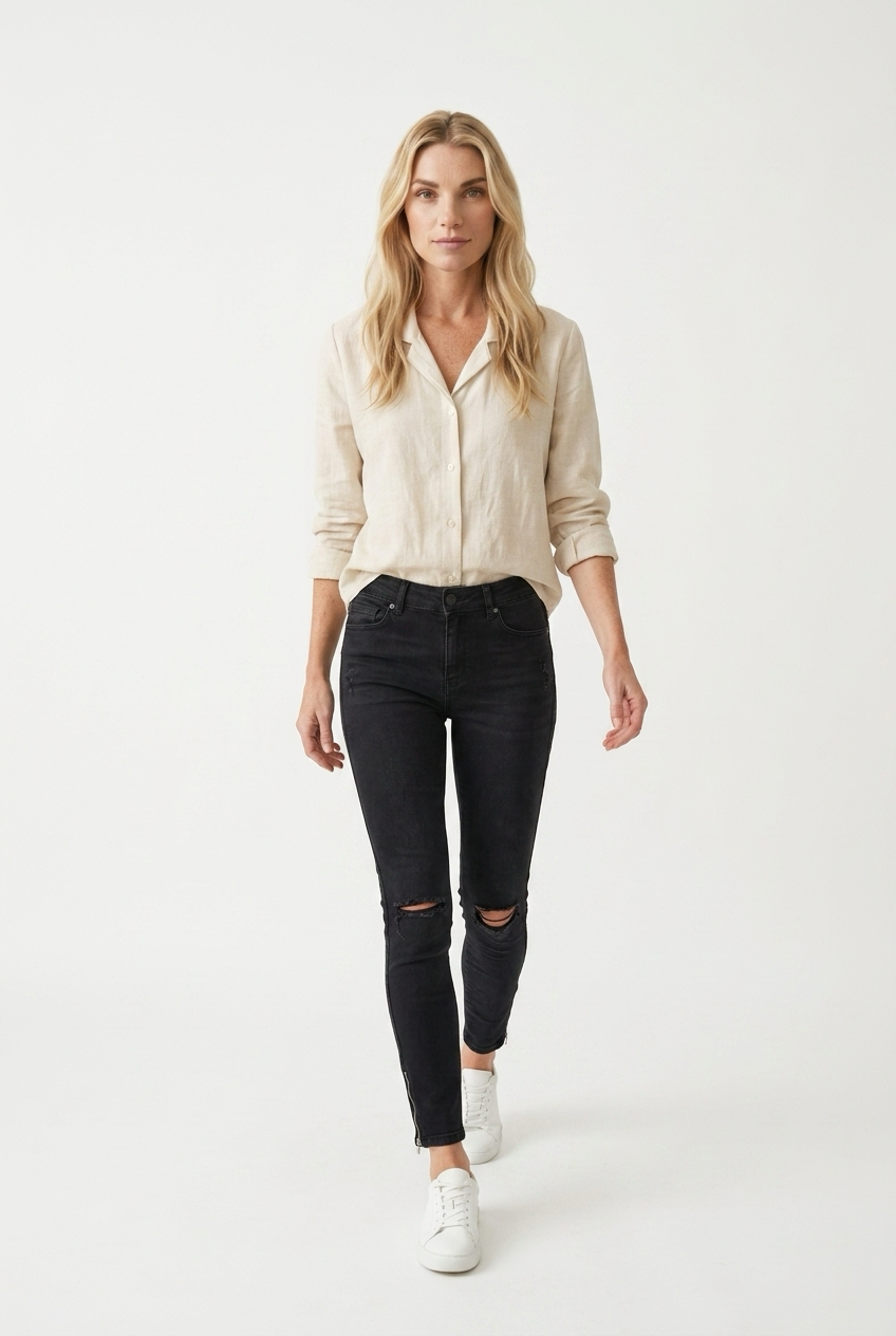 Skinny jeans med slids og ankellynlås