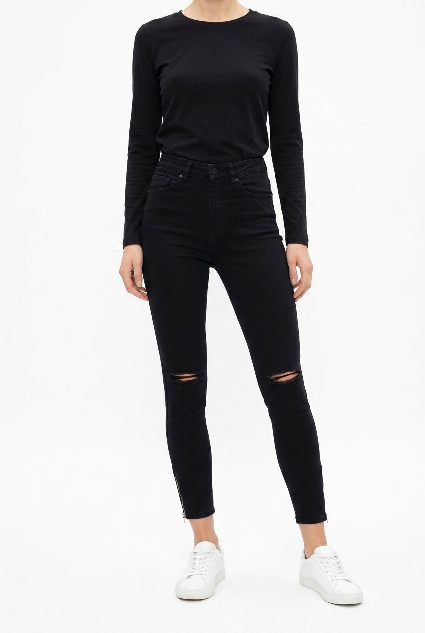 Skinny jeans med slids og ankellynlås