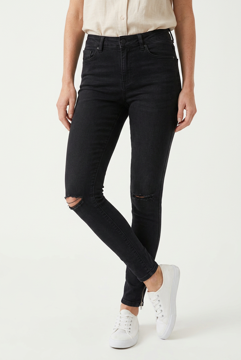 Skinny jeans med slids og ankellynlås