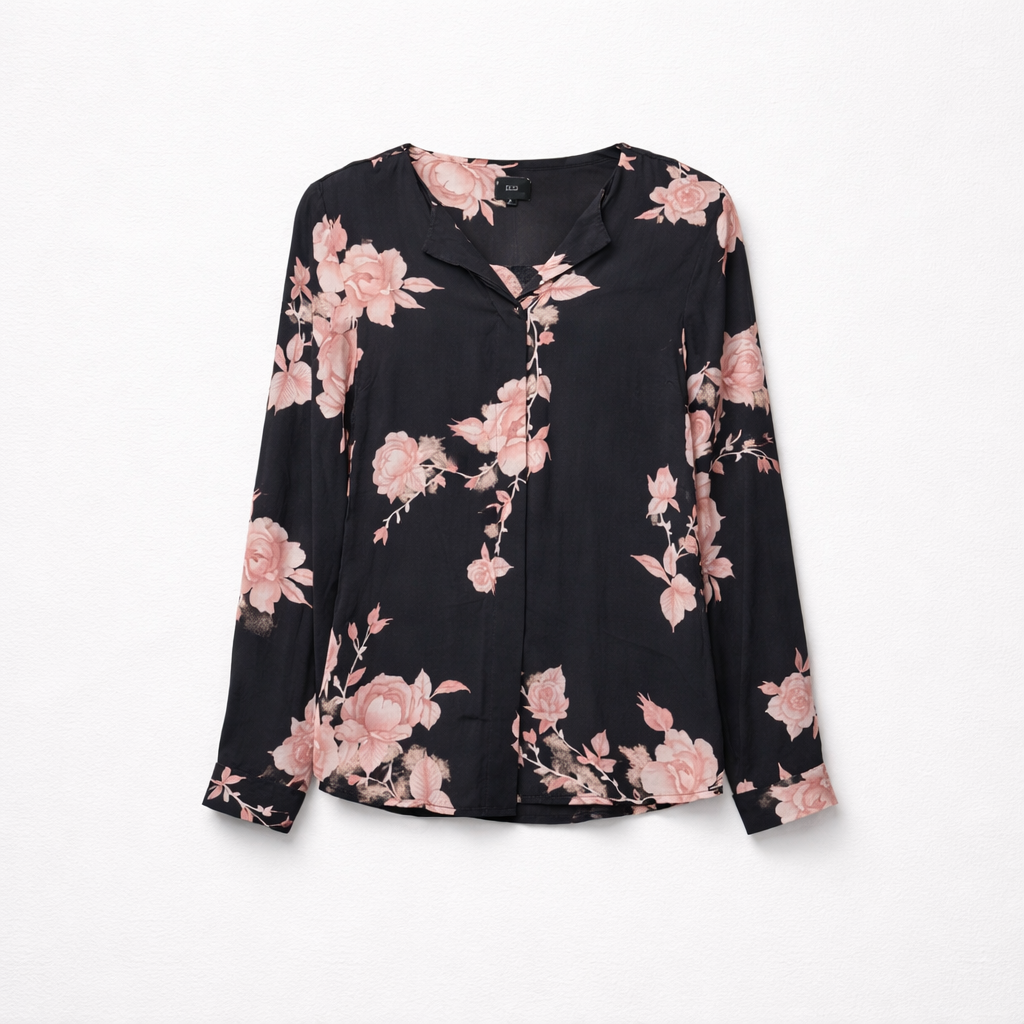 Romantisk bluse med stort roseprint
