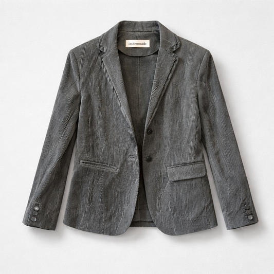 Skinnende sort blazer med ribbet struktur