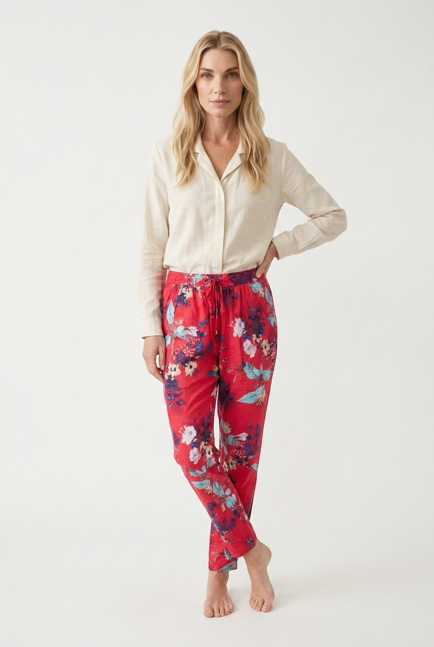 Lette bukser med tropisk blomster-print
