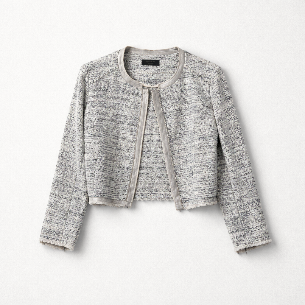 Cropped tweed-blazer med frayed kant