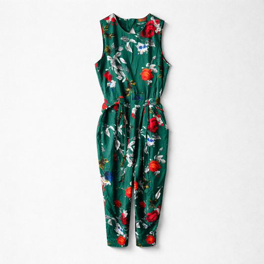 Mørkegrøn ærmeløs jumpsuit med blomsterprint