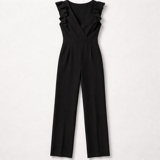 Sort lang jumpsuit med flæseærmer