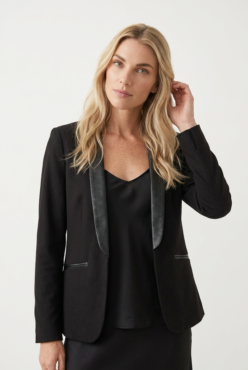 Åbenstående blazer med imiteret læderrevers