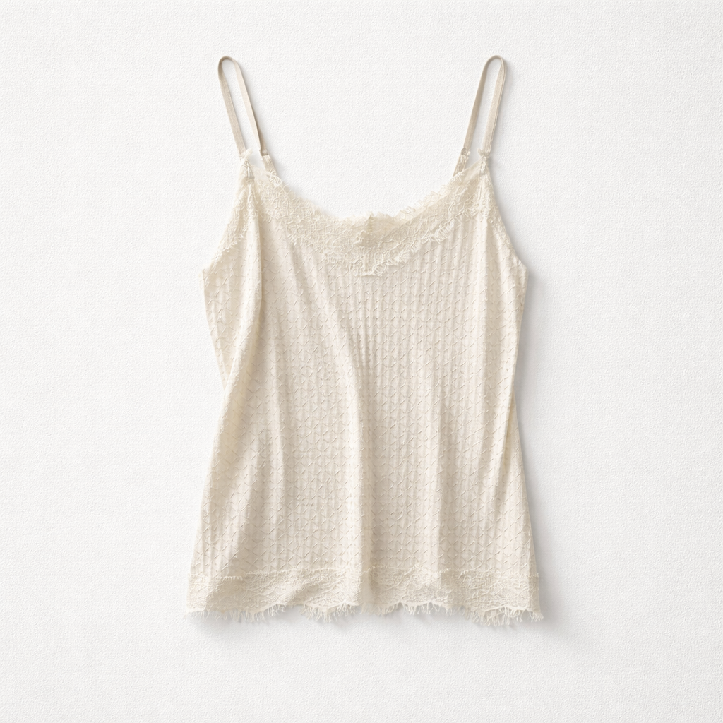 Stropbluse med fine blondedetaljer