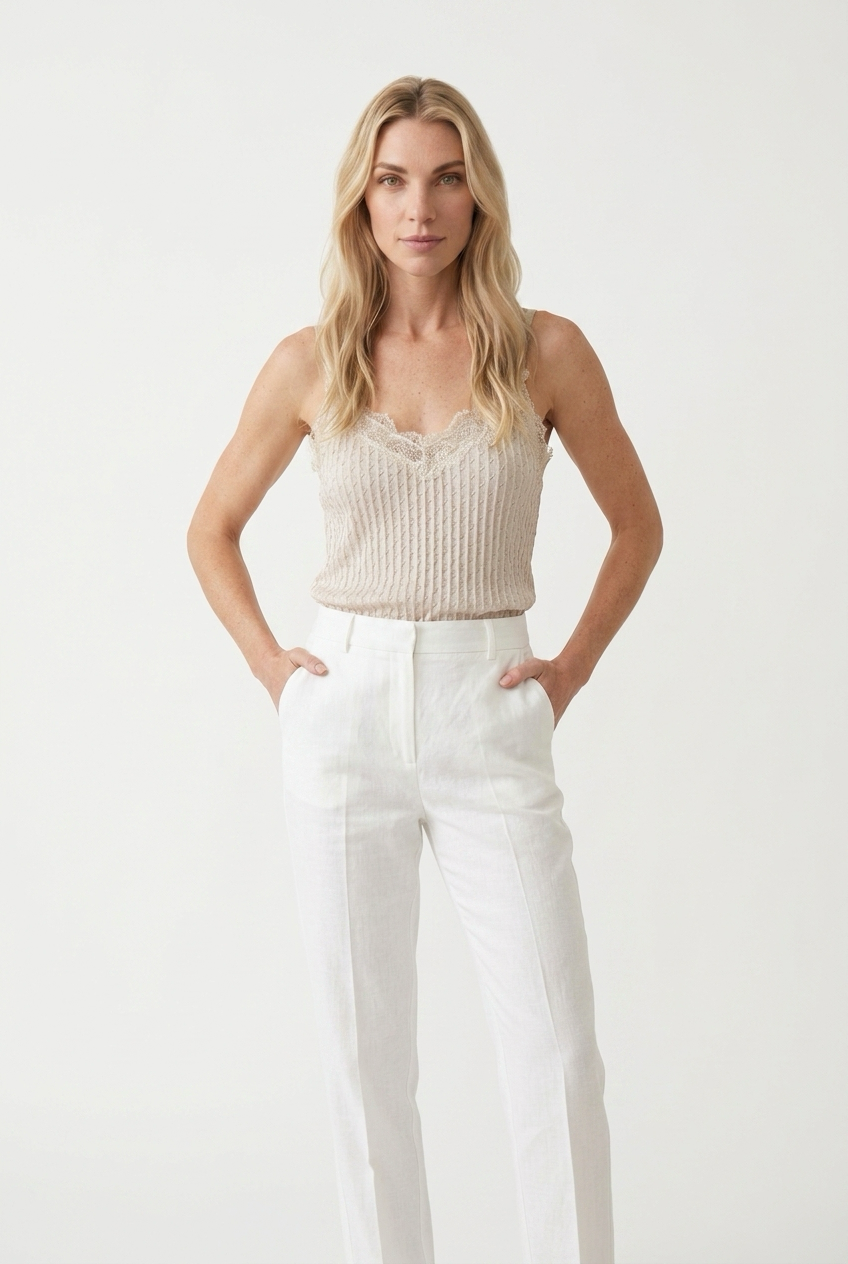 Stropbluse med fine blondedetaljer