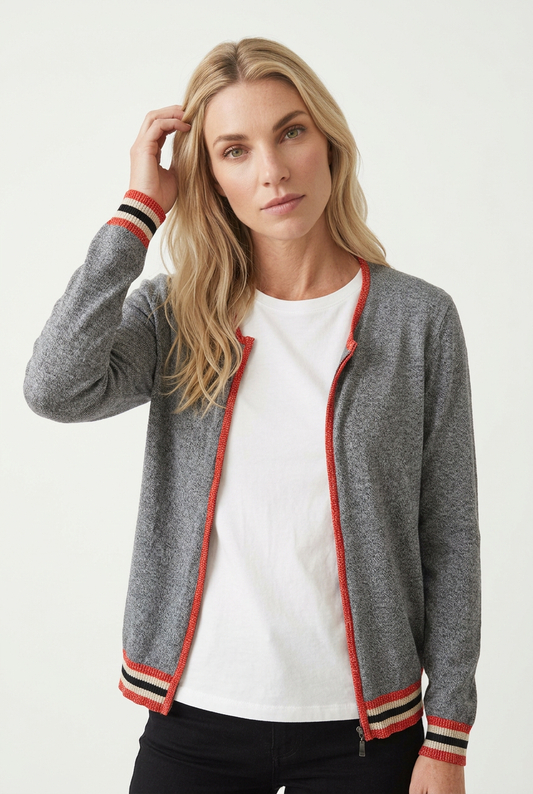 Fin cardigan med kontraststribet kant
